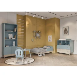 Lits 70X140 Évolutifs*CBA Meubles Firmiana Lit Enfant Sans Barreaux 70 x 140 cm de Bleu Orage / Bois Naturel