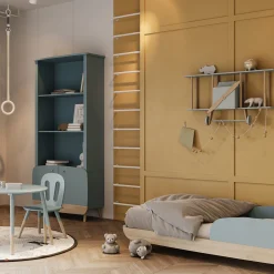 Lits 70X140 Évolutifs*CBA Meubles Firmiana Lit Enfant Sans Barreaux 70 x 140 cm de Bleu Orage / Bois Naturel