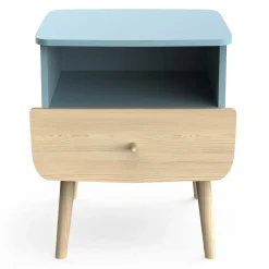 Autres Mobiliers*CBA Meubles Firmiana Table de Chevet de Bleu Orage / Bois Naturel
