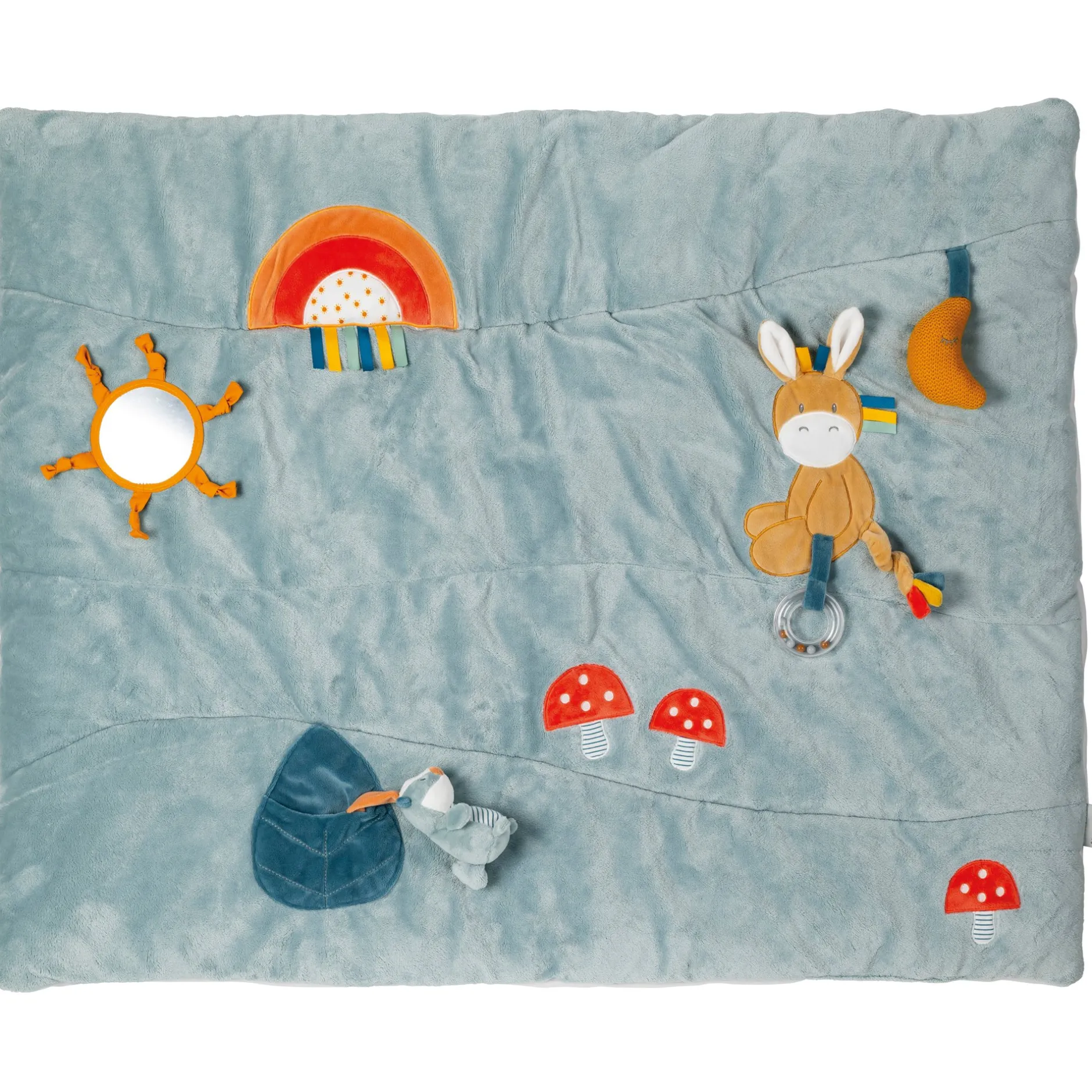 Tapis D'Éveil*Nattou Félix et Léo Tapis de Jeu Rectangulaire 80 x 100 cm de Bleu Poussière