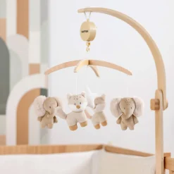 Mobiles*Nattou Flo, Ernest & Oli Mobile Musical Bois de Flo Beige