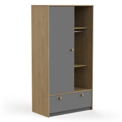 Armoires 1 Porte*CBA Meubles Gabin Armoire 1 porte + 1 tiroir de Chêne hamilton / Gris graphite