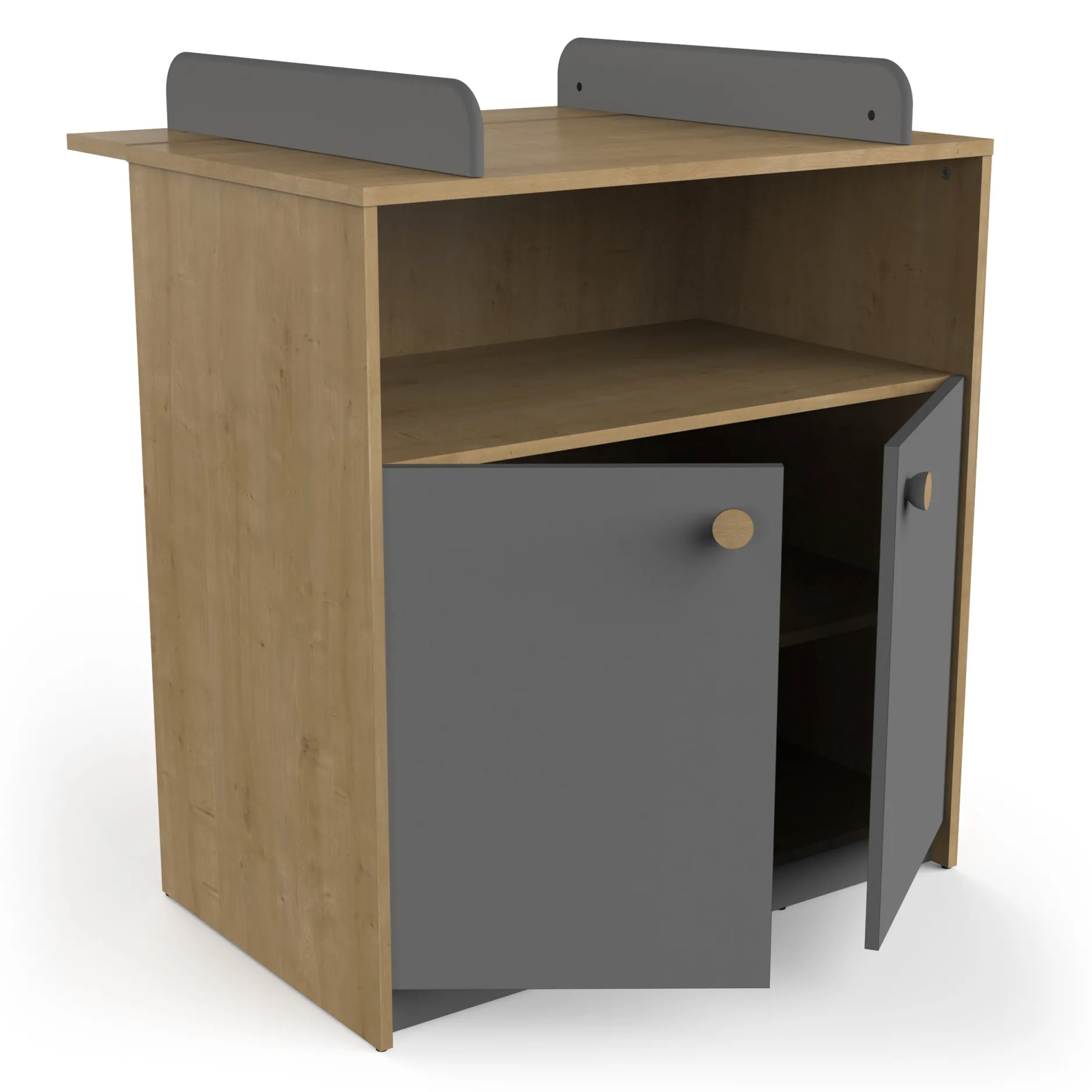 Commodes*CBA Meubles Gabin Commode à langer 2 portes de Chêne hamilton / Gris graphite