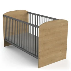 Lits 70X140 Évolutifs*CBA Meubles Gabin Lit barreaux 70 x 140 cm de Chêne hamilton / Gris graphite