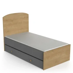 Lits 70X140 Évolutifs*CBA Meubles Gabin Lit barreaux 70 x 140 cm de Chêne hamilton / Gris graphite