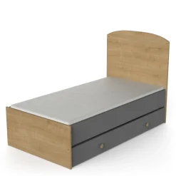 Lits 70X140 Évolutifs*CBA Meubles Gabin Lit barreaux 70 x 140 cm de Chêne hamilton / Gris graphite