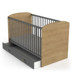 Lits 70X140 Évolutifs*CBA Meubles Gabin Lit barreaux 70 x 140 cm de Chêne hamilton / Gris graphite