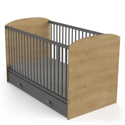 Lits 70X140 Évolutifs*CBA Meubles Gabin Lit barreaux 70 x 140 cm de Chêne hamilton / Gris graphite