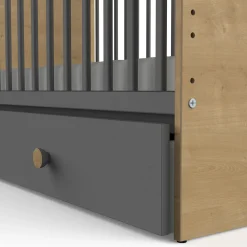Lits 70X140 Évolutifs*CBA Meubles Gabin Lit barreaux 70 x 140 cm de Chêne hamilton / Gris graphite