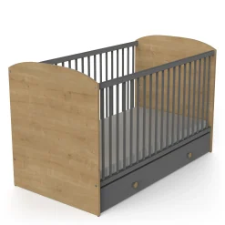 Lits 70X140 Évolutifs*CBA Meubles Gabin Lit barreaux 70 x 140 cm de Chêne hamilton / Gris graphite