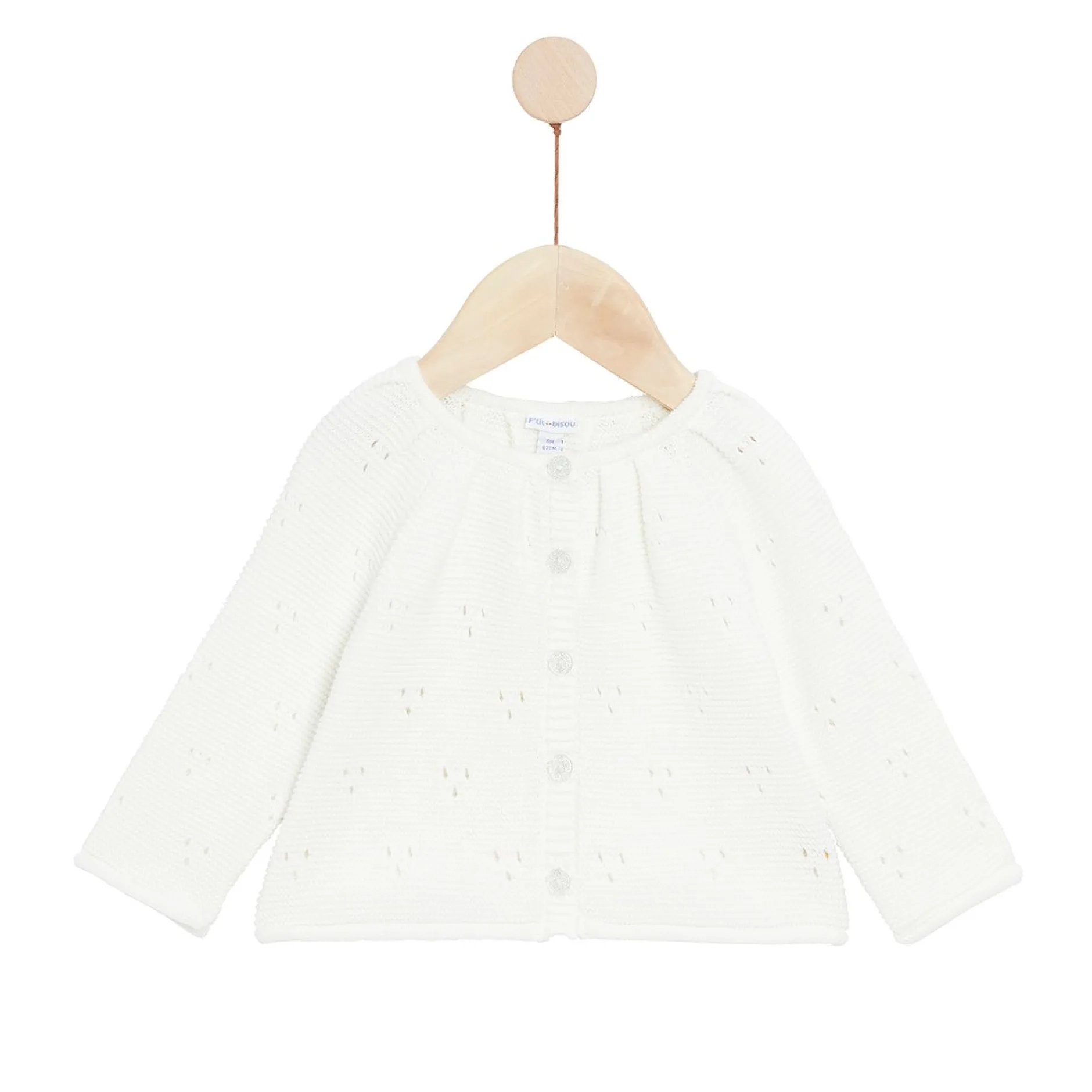 Gilets, Pulls, Cardigans*P'tit bisou Golden Winter Cardigan en tricot 6 mois de Ecru Peluche