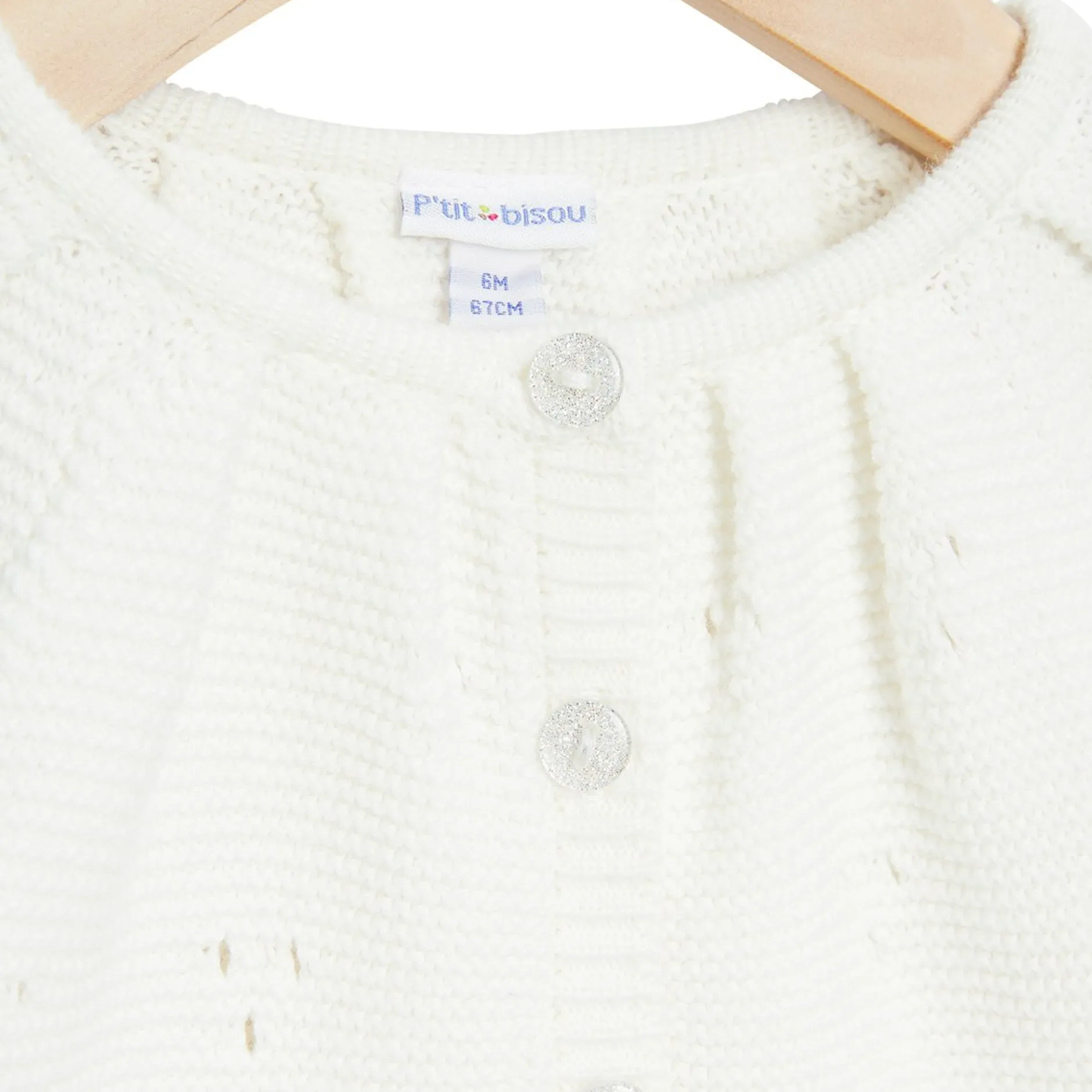 Gilets, Pulls, Cardigans*P'tit bisou Golden Winter Cardigan en tricot 6 mois de Ecru Peluche