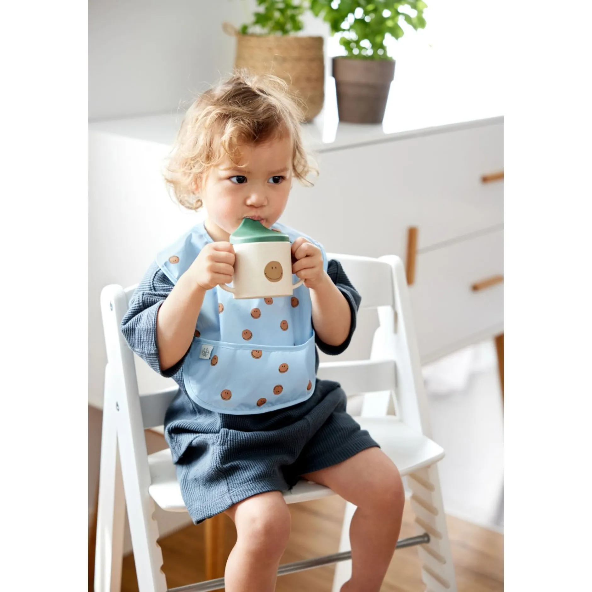 Bavoirs*Lässig Happy Rascals Lot de 2 Bavoirs avec poche de Smile Bleu