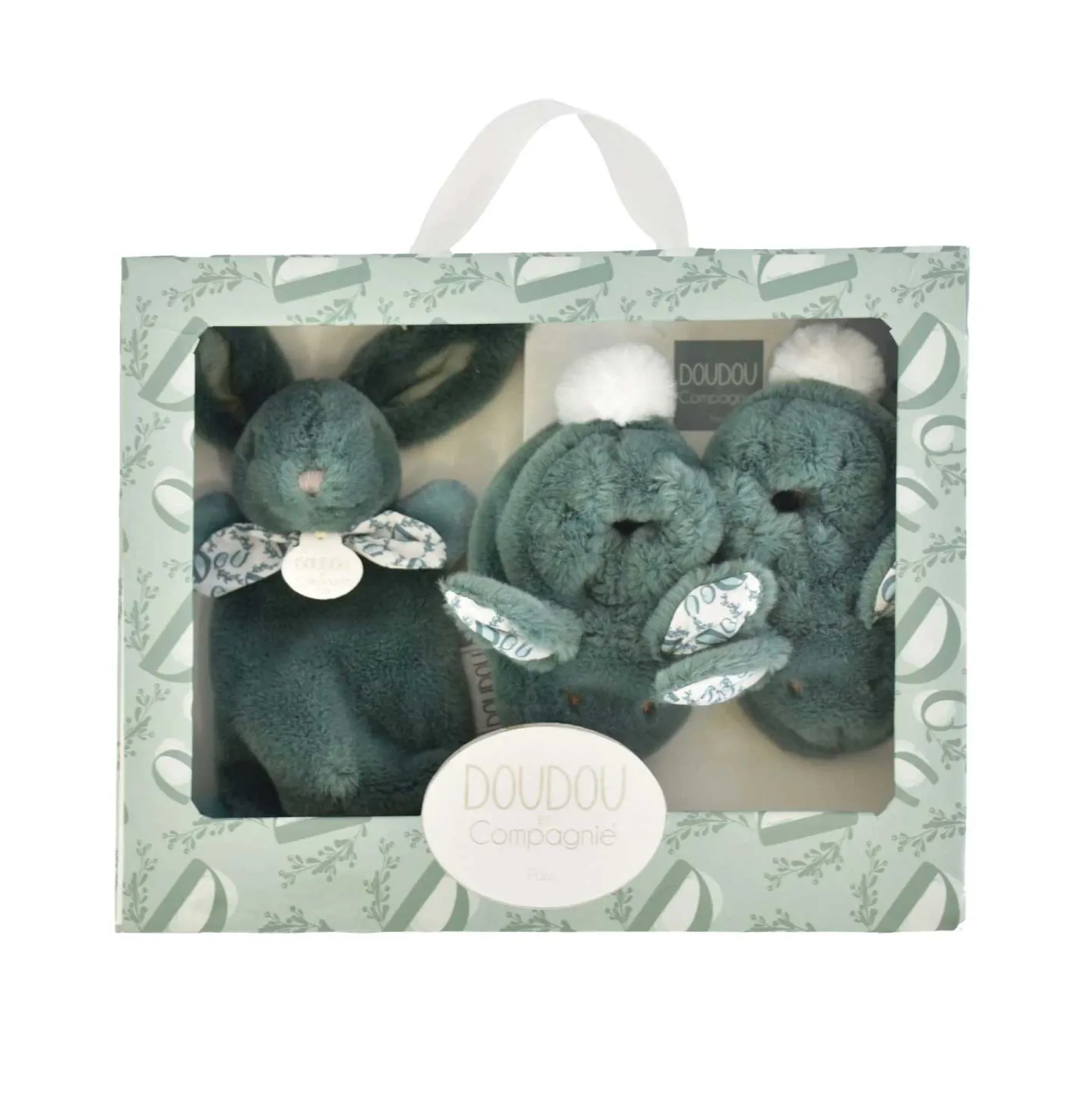 Bonnets, Moufles, Chaussons|Vêtements Naissance*Doudou et Compagnie Lapin Doudou - Coffret cadeau Chaussons et Doudou de Vert