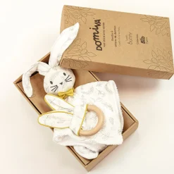 Anneaux De Dentition|Doudous*Domiva Leafy Bunny box doudou + anneau de dentition de Blanc/Jaune