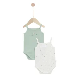 Bodies*P'tit bisou Lot 2 bodies à bretelles Trousseau Mon Chaton de Vert Sauge