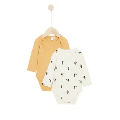 Bodies|Bodies*P'tit bisou Lot 2 bodies manches longues en coton recyclé de Beige/Camel
