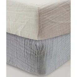 Draps Housses*Little Band Lot 2 draps housse en gaze de coton 60 x 120 cm de Ecru / Gris