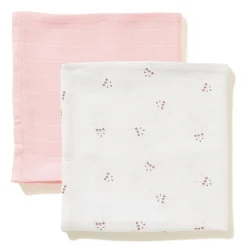 Langes*P'tit bisou Lot 2 Langes Coton Bio 110 x 110 cm de Rose