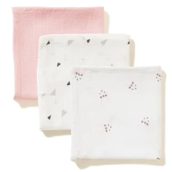 Langes*P'tit bisou Lot 3 Langes Coton Bio 70 x 70 cm de Rose