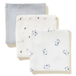 Langes*P'tit bisou Lot 3 Langes Coton Bio 70 x 70 cm de Bleu