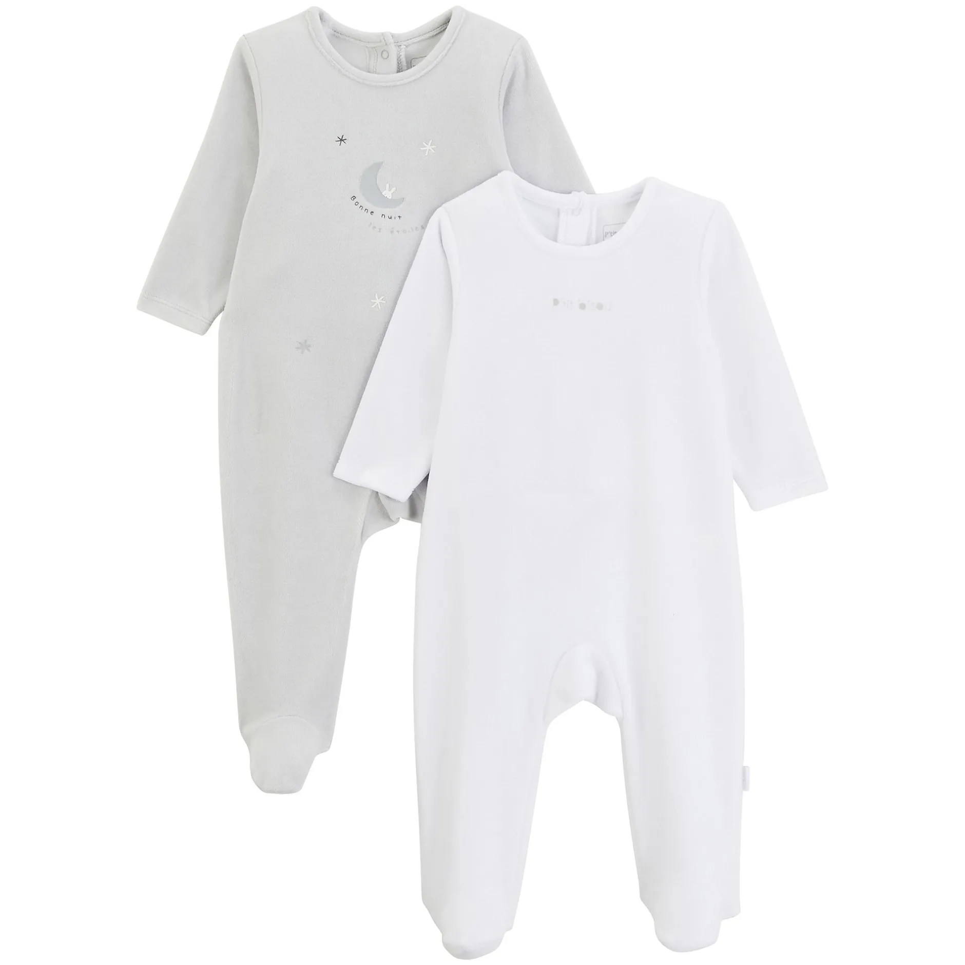 Pyjamas|Vêtements Naissance*P'tit bisou Lot 2 pyjamas velours Lapin Câlin 0 mois de Blanc