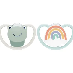 Sucettes*Nuk Lot 2 sucettes Space 0-6 mois de Grenouille / Arc en ciel