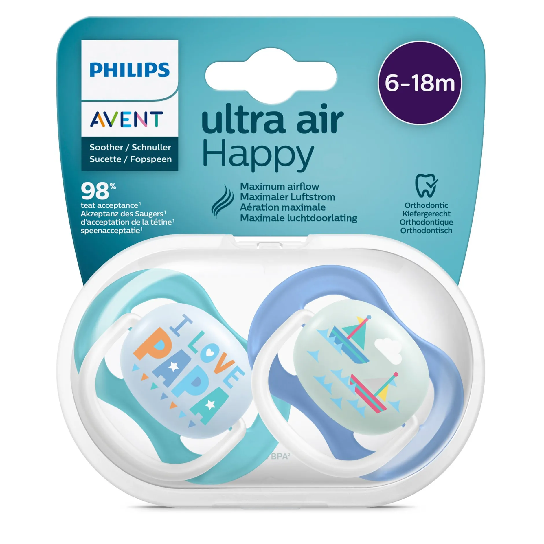Sucettes*Philips AVENT Lot 2 sucettes ultra air 6-18 mois de I love papa et bateaux
