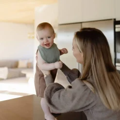 Bavoirs*mushie Lot de 2 bavoirs en mousseline de Vert Romarin/Gris