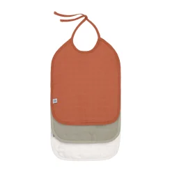Bavoirs*Lässig Lot de 3 bavoirs medium en mousseline de Rouille, olive, blanc cassé