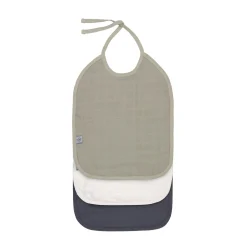 Bavoirs*Lässig Lot de 3 bavoirs medium en mousseline de Olive, blanc cassé, bleu marine