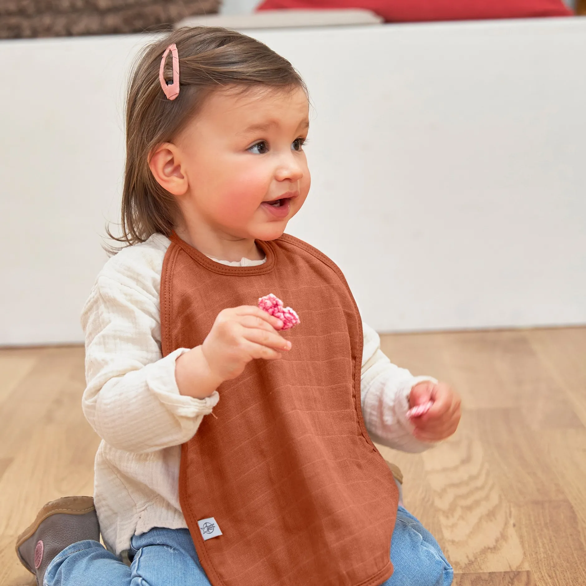 Bavoirs*Lässig Lot de 3 bavoirs medium en mousseline de Rose poudré, blanc cassé, rouille