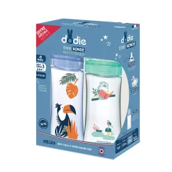 Coffrets Nouveau-Né*Dodie Lot de 2 biberons Initiation+ 330 ml de Hibou Vert/Toucan Bleu
