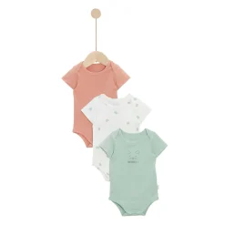 Bodies*P'tit bisou Lot de 3 Bodies de Vert / Blanc / Rose
