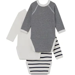 Prématuré|Bodies*Petit Bateau Lot de 3 bodies croisés iconiques de Blanc/Bleu