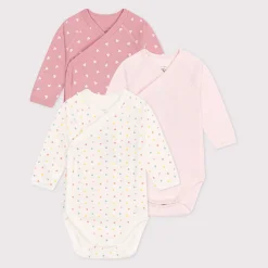 Bodies*Petit Bateau Lot de 3 bodies croisés manches longues en coton imprimé bébé de