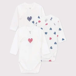 Vêtements Naissance*Petit Bateau Lot de 3 bodies croisés manches longues en coton de Cœurs rayé
