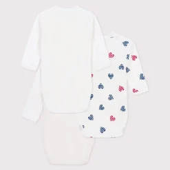 Vêtements Naissance*Petit Bateau Lot de 3 bodies croisés manches longues en coton de Cœurs rayé