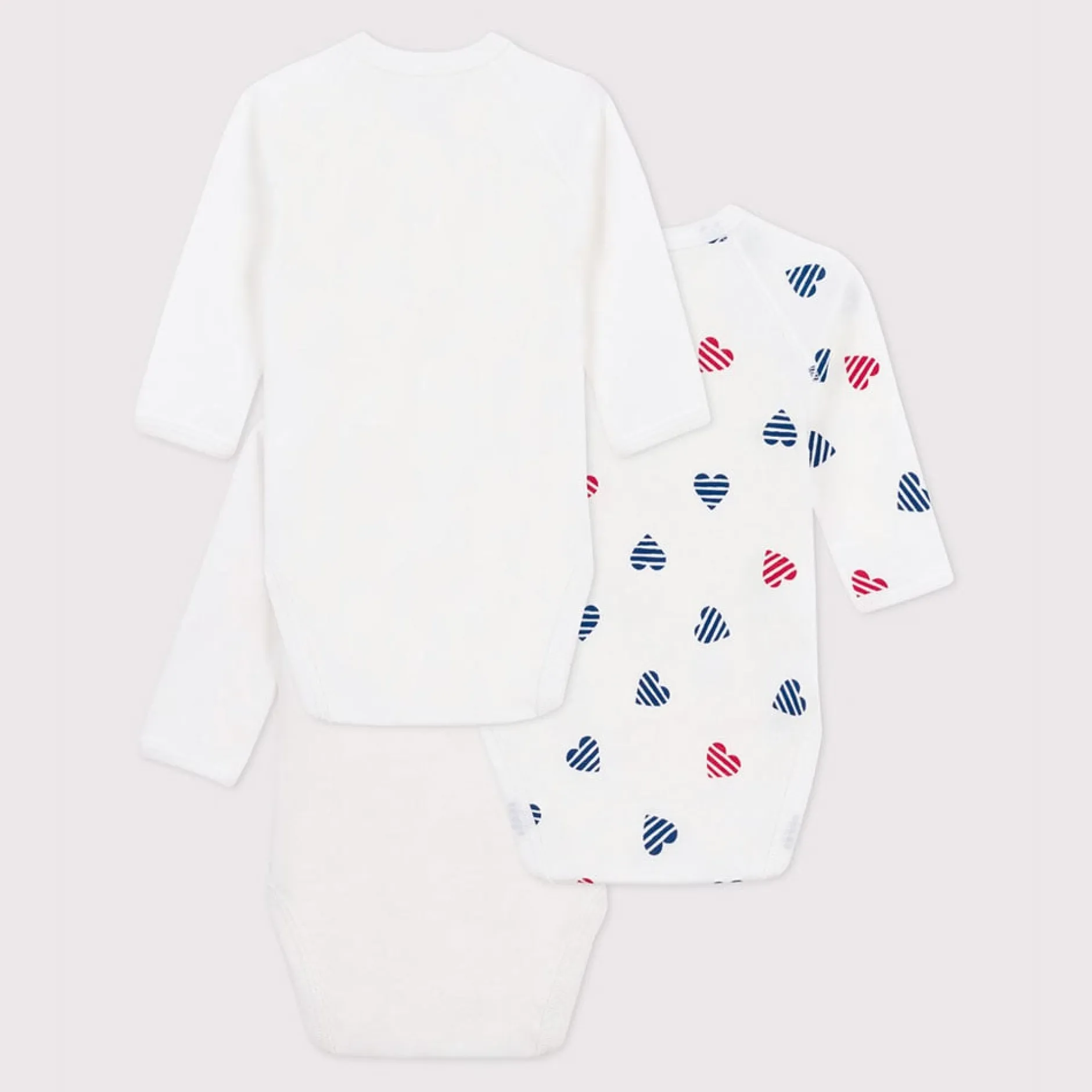 Vêtements Naissance*Petit Bateau Lot de 3 bodies croisés manches longues en coton de Cœurs rayé
