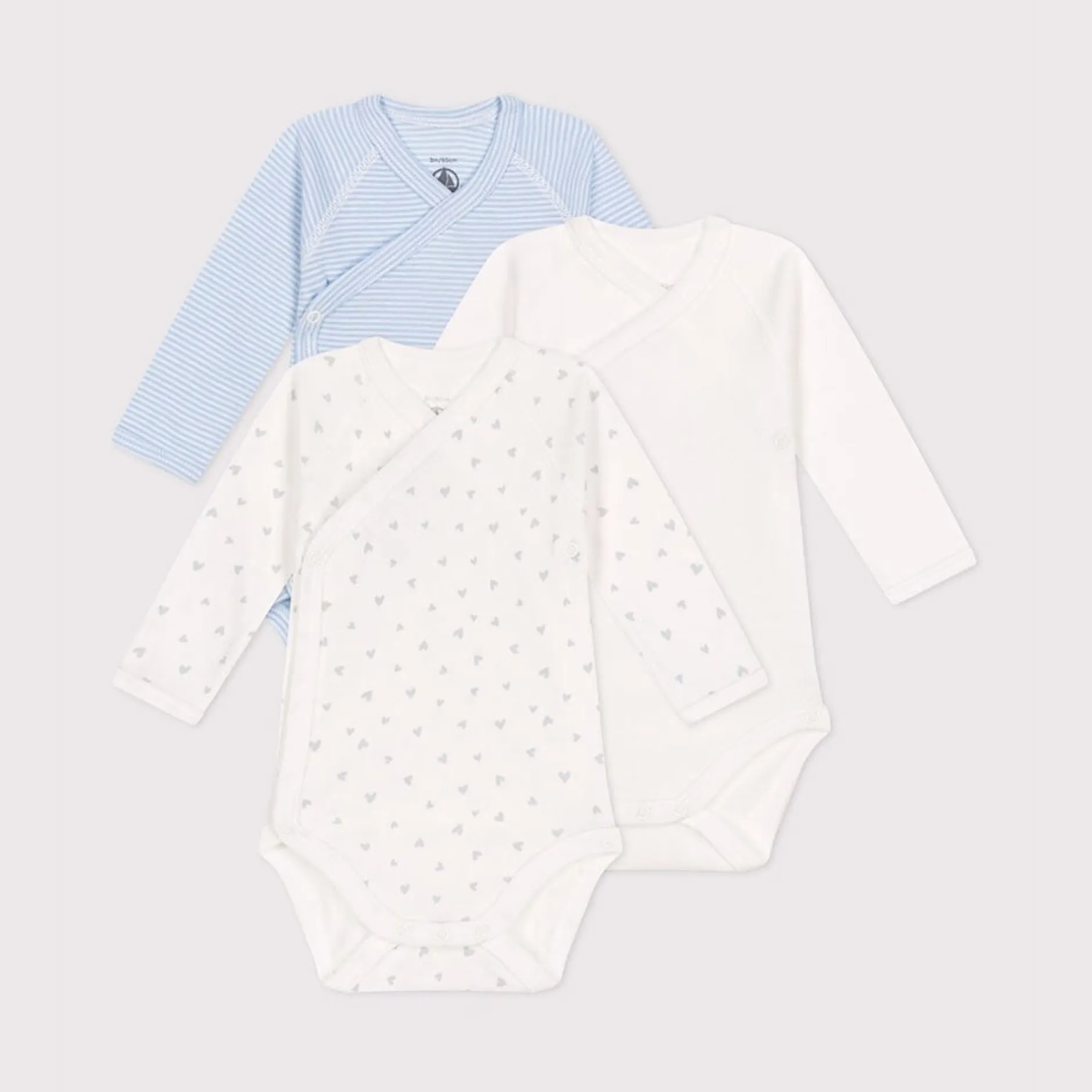 Vêtements Naissance*Petit Bateau Lot de 3 bodies croisés manches longues en coton imprimé de