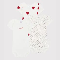 Bodies|Bodies*Petit Bateau Lot de 3 bodies manches courtes cœur coton biologique de Blanc/rouge
