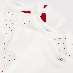Bodies|Bodies*Petit Bateau Lot de 3 bodies manches courtes cœur coton biologique de Blanc/rouge