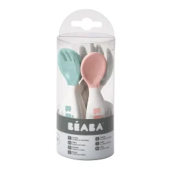 Couverts*Béaba Lot de 10 couverts ergonomiques de Vert/Rose/Gris