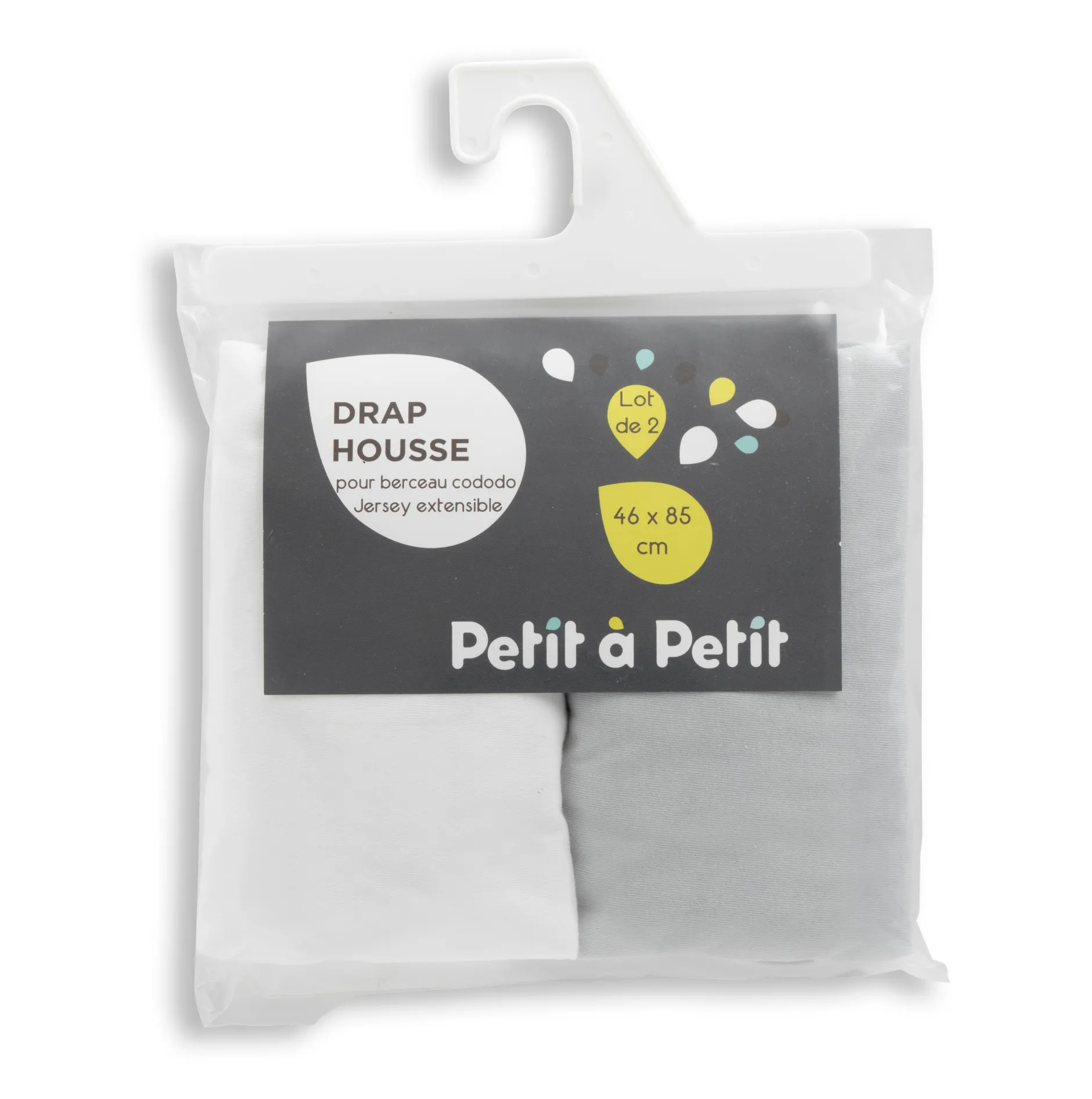 Draps Housses*Petit à petit Lot de 2 draps housses Cododo 46 x 85 cm de Blanc/Gris