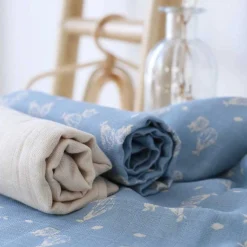 Langes*Trois Kilos Sept Lot de 3 langes bébé 70 x 70 cm de Poires Bleu