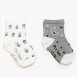Chaussettes, Chaussons|Chaussettes, Collants, Chaussons*P'tit bisou Lot de 2 mi-chaussettes Mon lapin Câlin de Lapin/lune et étoiles