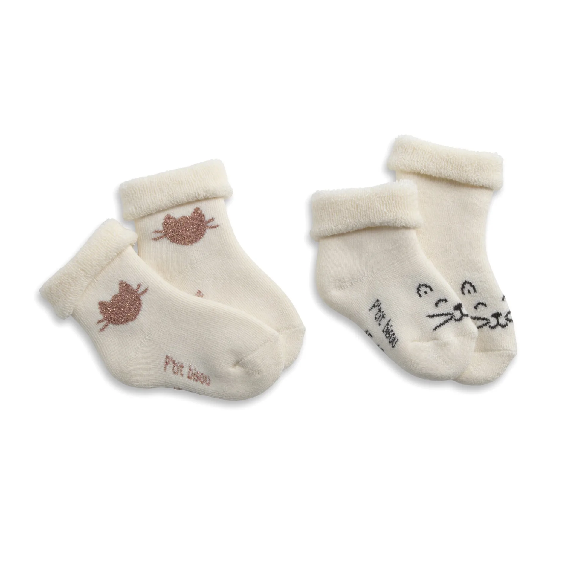 Chaussettes, Chaussons|Chaussettes, Collants, Chaussons*P'tit bisou Lot de 2 paires de chaussettes de Moustache Chat et Cœur