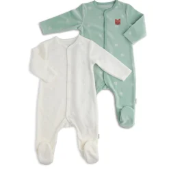 Pyjamas|Pyjamas*P'tit bisou Lot de 2 Pyjamas de Écru Poudre / Vert