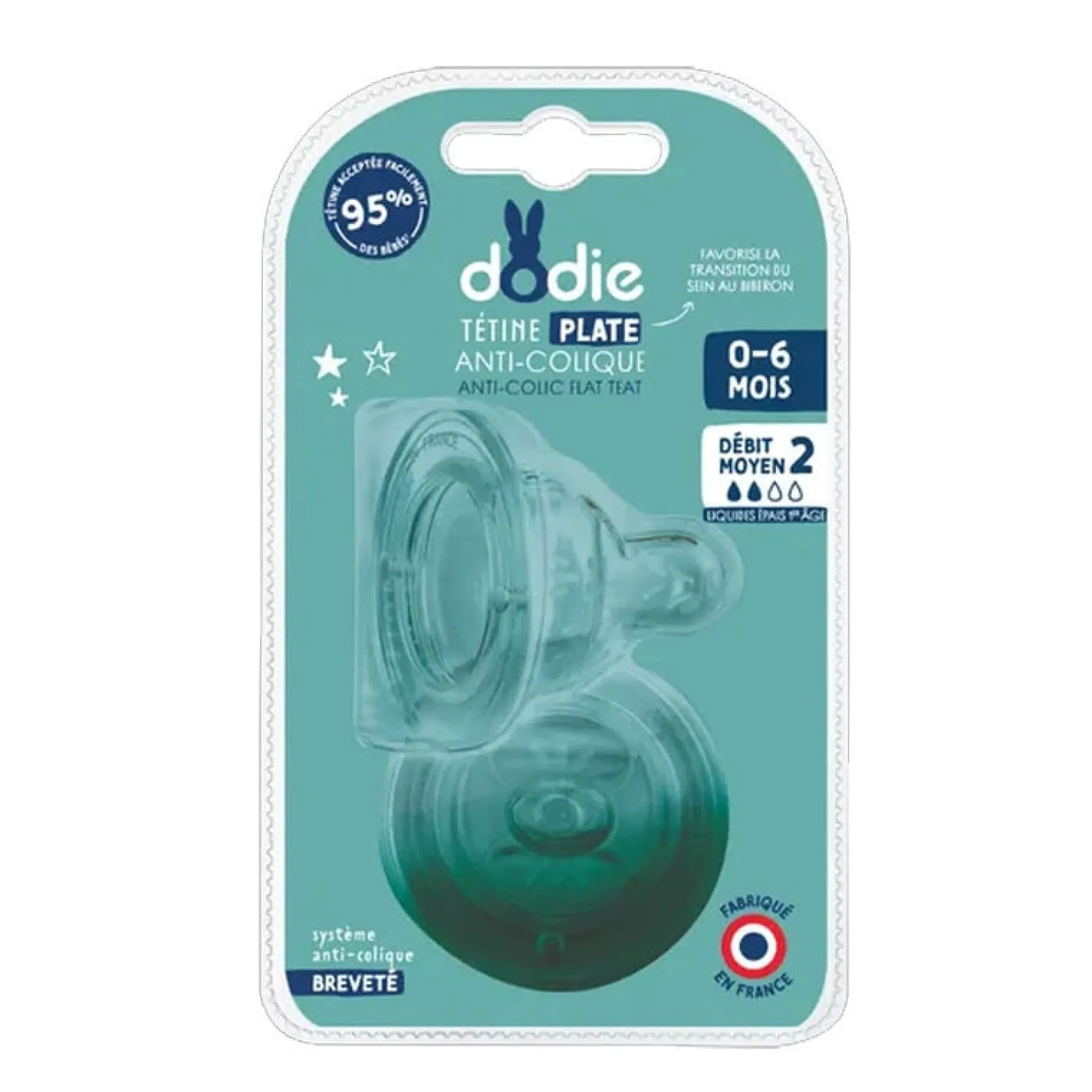 Tétines*Dodie Lot de 2 Tétines Sensation+ Plate 6 mois + de Débit rapide