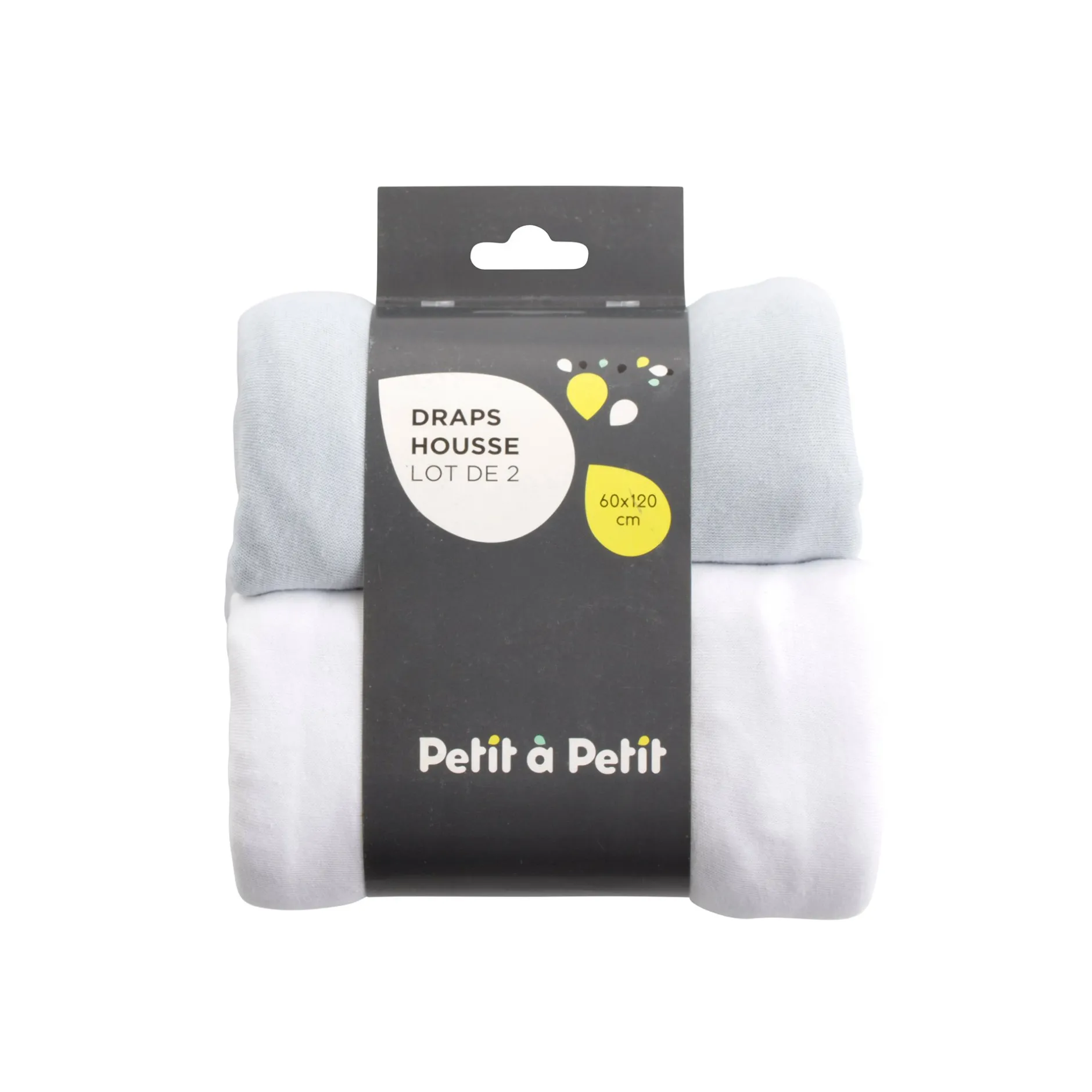 Draps Housses*Petit à petit Lot de deux draps housses 60 x 120 cm de Blanc/Bleu